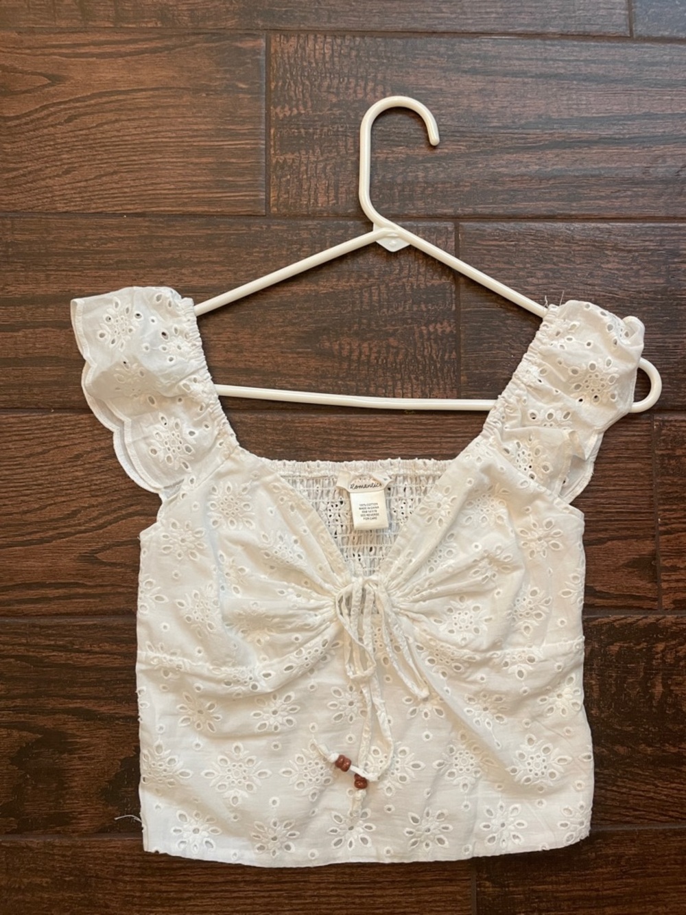 White Eyelet Tie-Front Crop Top